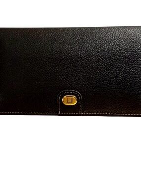 Dunhill Black Pebbled Leather Long Bifold Wallet with Gold Accent